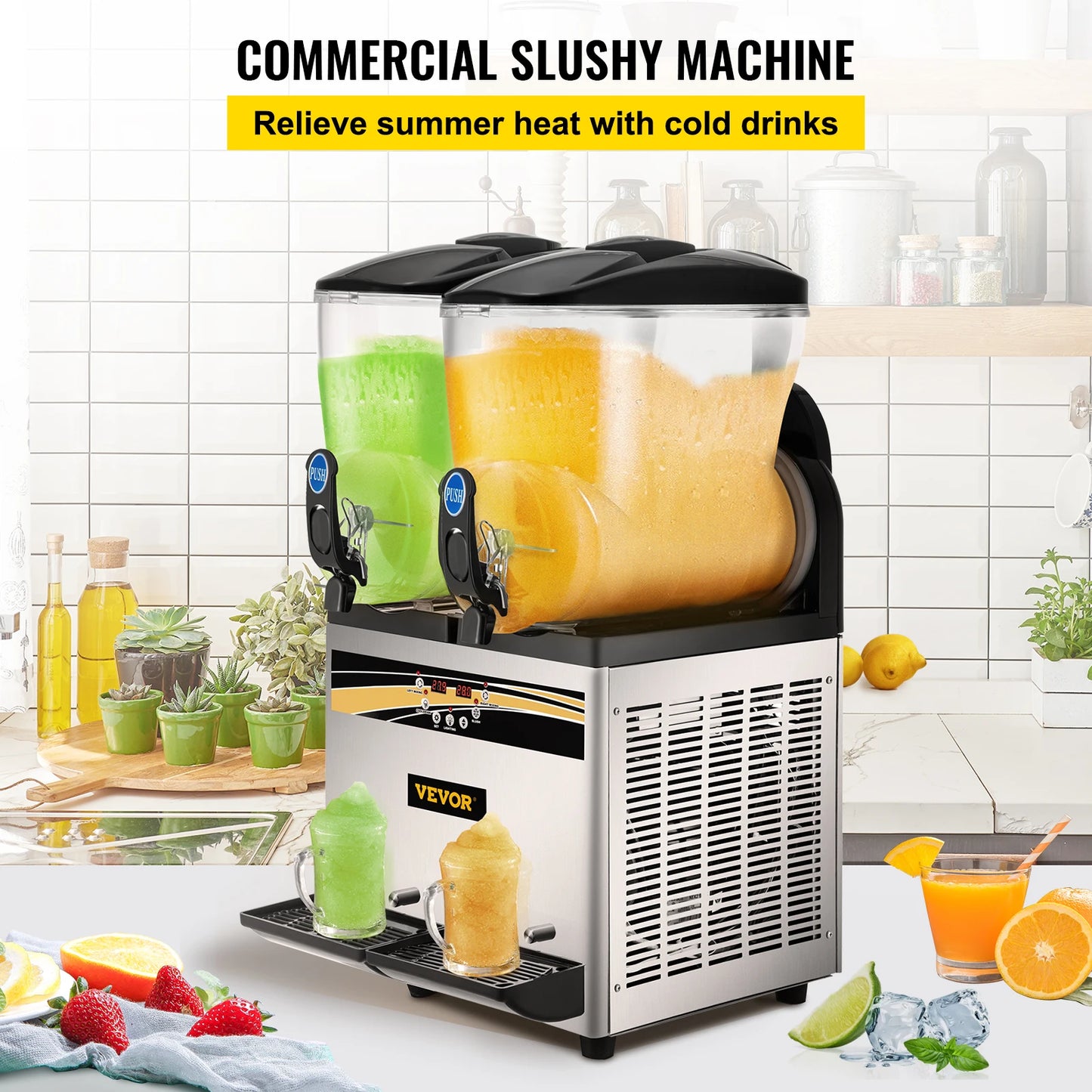 SucceBuy 2x15L Commercial Slushy Machine Margarita Maker 1000W Stainless Steel Smoothie Frozen Drink Maker