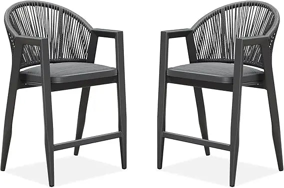 Outdoor Counter Height Bar Stool Set of 2 Backrest Dark