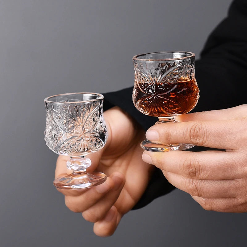 Six Pcs Set 45ml Retro Engraved Mini Glass Cups Sake Soju