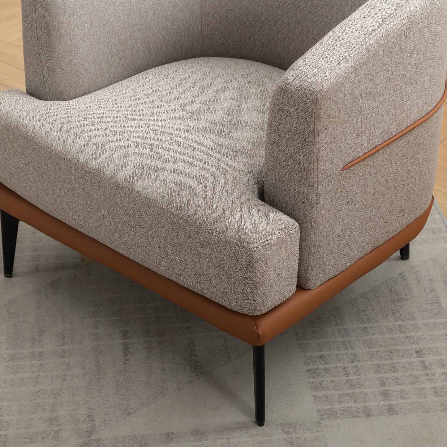 Two Tone Barrel Chair Mustard Green Linen and PU Leather