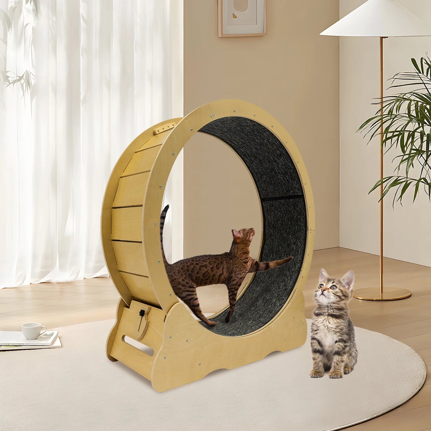 Solid Wood Cat Roller Track Toy With Sisal Mat 35 Inch
