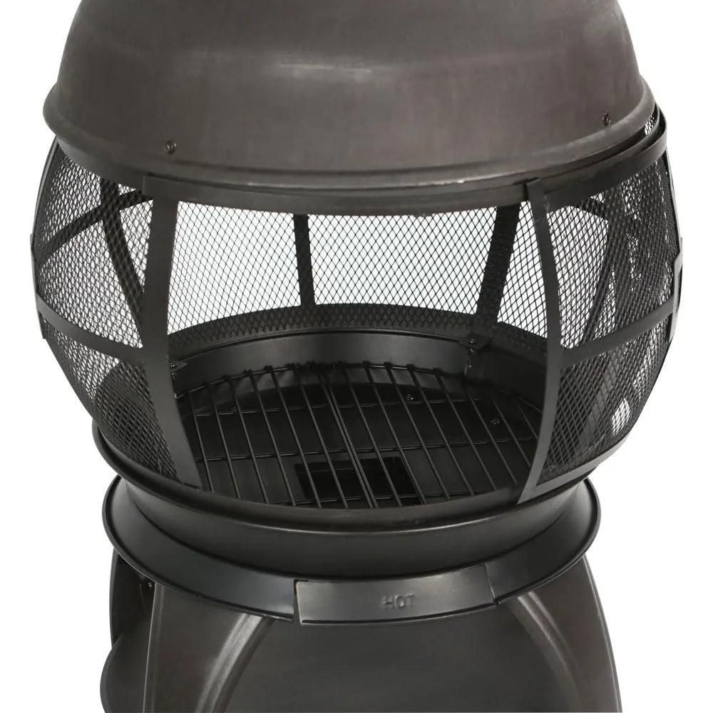 Wood Burning Chiminea Fire Pit Outdoor Fireplace Brown Black