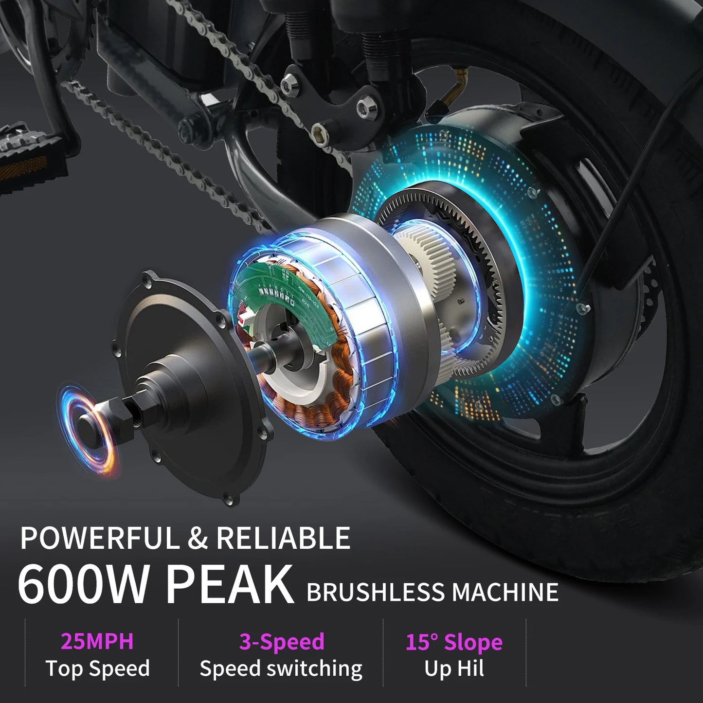 Electric Bikes for Adults Fast Folding Ebike 25MPH 600W Peak Motor with Shock Absorbers 24 to 32 Miles Commuter Bicycle