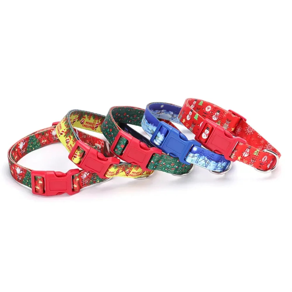 Christmas Dog Rope Set Collar Harness Santa Printed Spiked