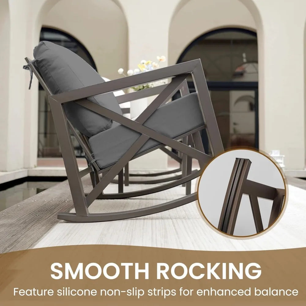 Outdoor Rocking Chair Set With Table 6.5 Inch Cushions
