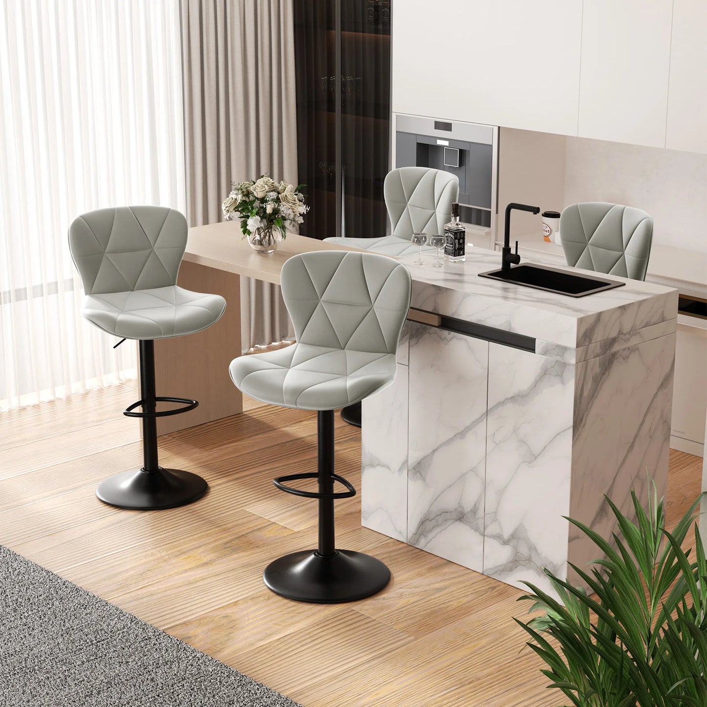 2 Pcs Bar Chair 360 Degree Rotation Faux Leather Backrest