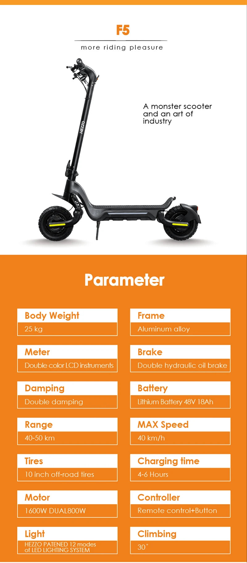 HEZZO F5 Motor Electric Scooter 48V Folding 10In Off Road