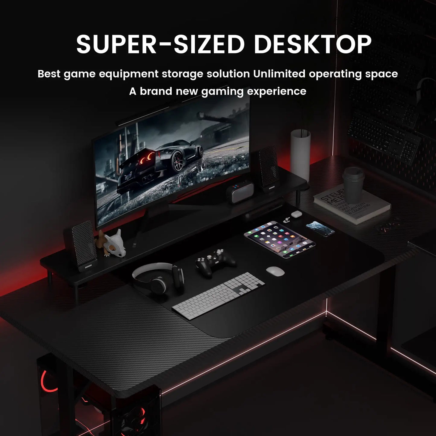 55 Inch RGB Gaming Desk With Mouse Pad T Shaped Black