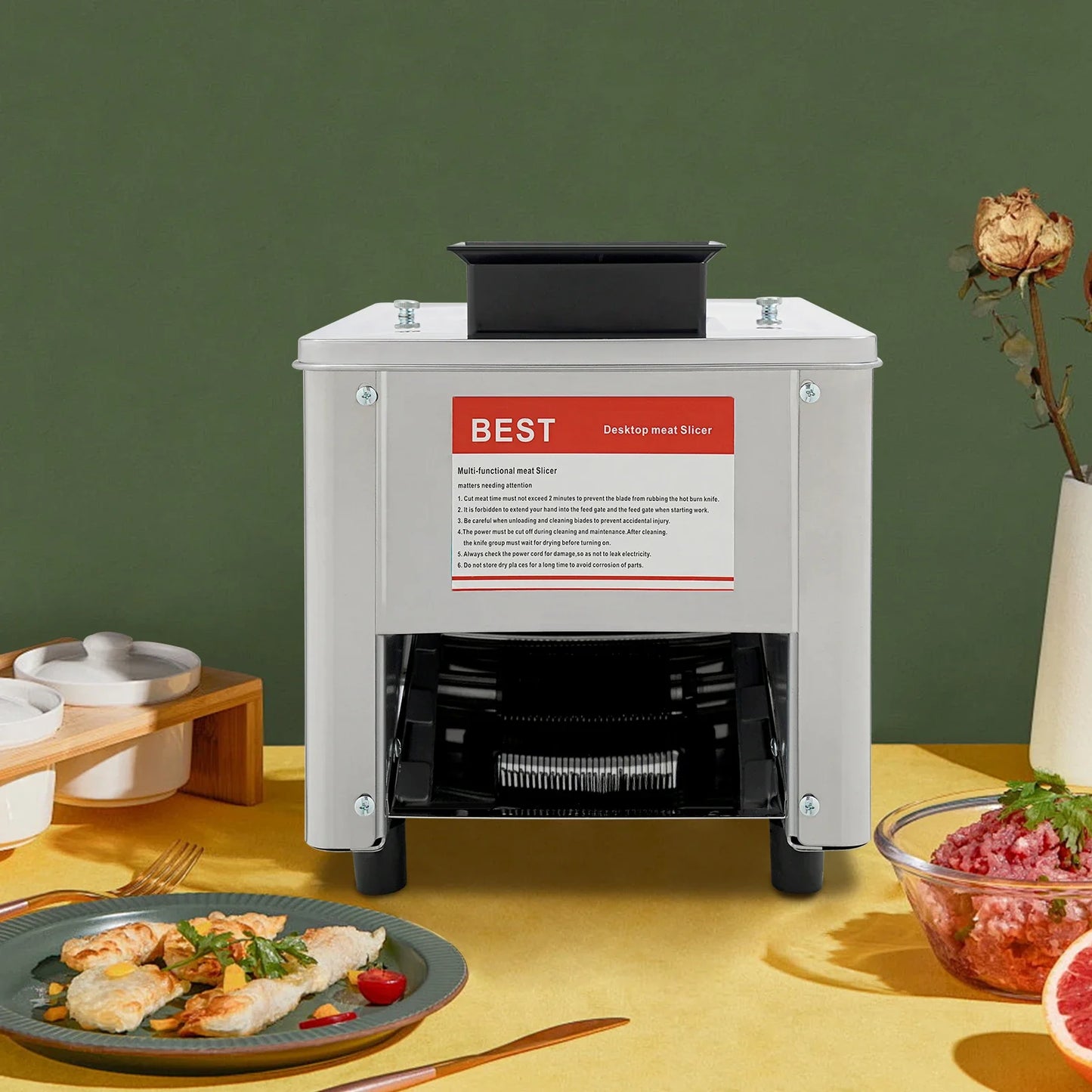 850W Electric Meat Cutter Stainless Steel Slicer US 110V