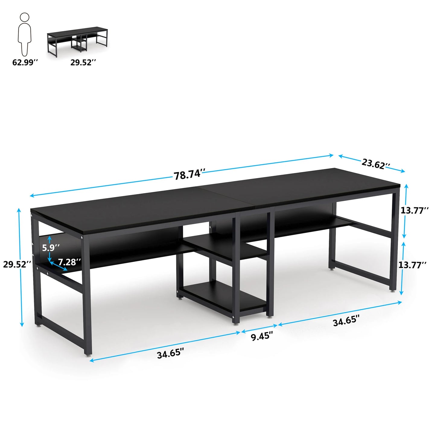 Tribesigns Two Person Desk With Bookshelf Rustic Office