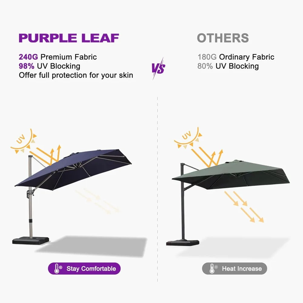Leaf 8x8 Patio Cantilever Umbrella Aluminum Offset Champagne Frame 360 Rotation