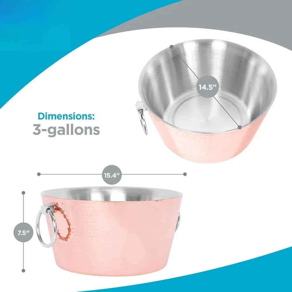 Hammered Stainless Steel Copper Tub With Handles 3 Gal