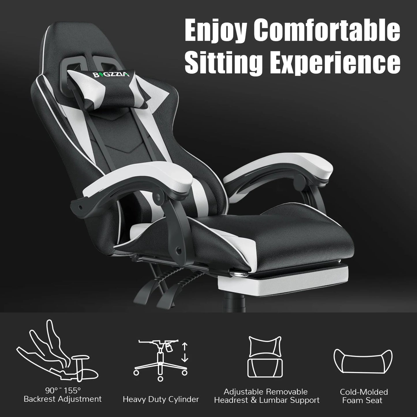 Gaming Chair With Footrest Ergonomic Lumbar Cushion Headrest