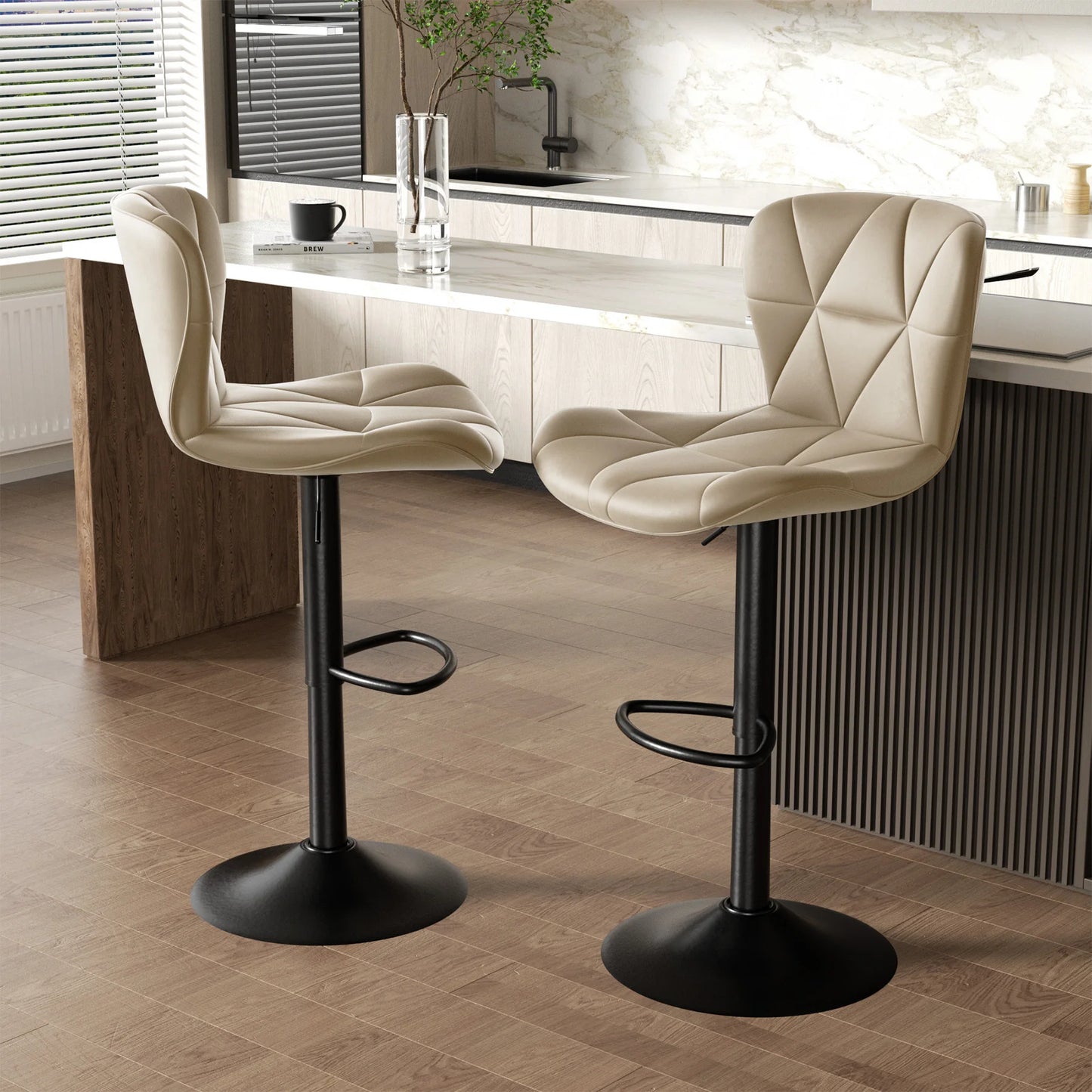 2 Pcs Bar Chair 360 Degree Rotation Faux Leather Backrest