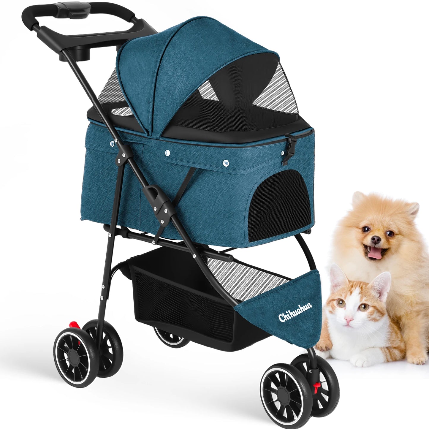 Portable Foldable Pet Stroller For Small Dogs And Cats Carrier With Canopy