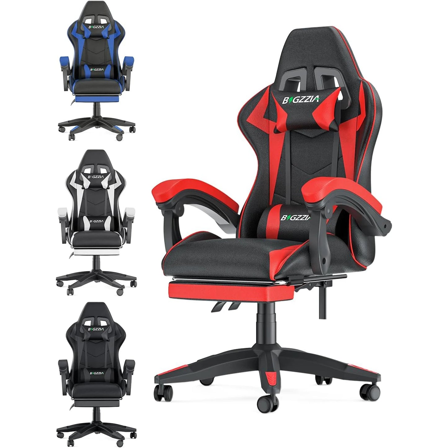 Gaming Chair With Footrest Ergonomic Lumbar Cushion Headrest