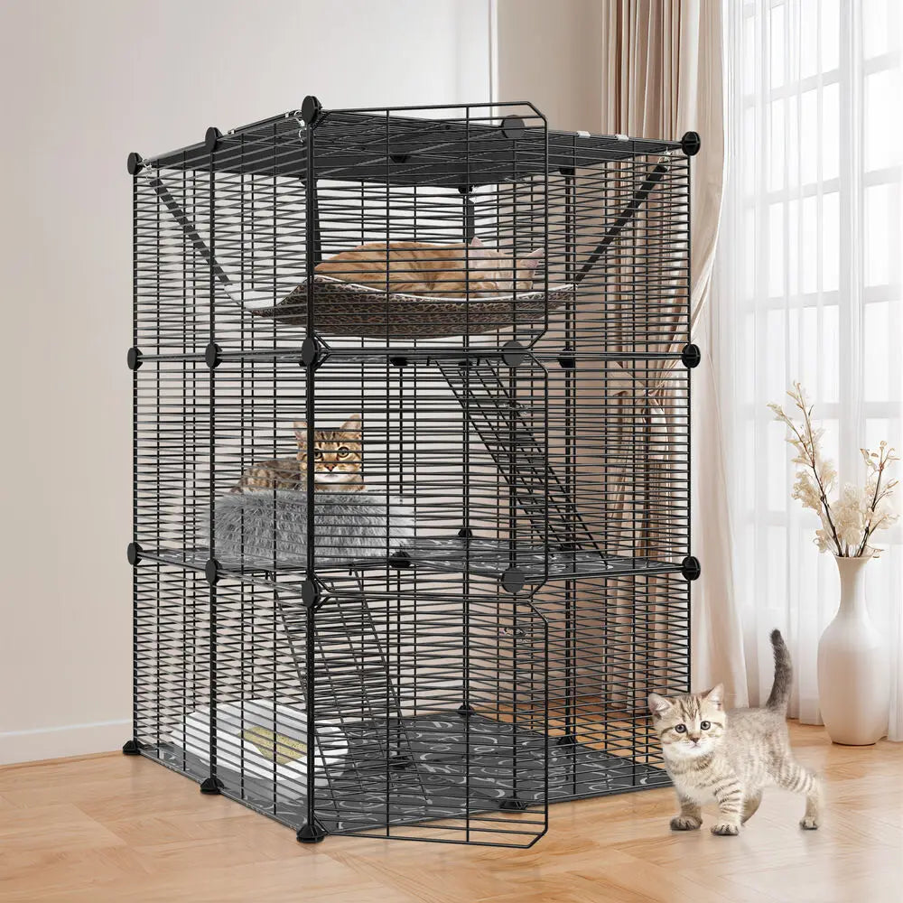 3 Tier Metal Wire Cat Cage With Hammock For 1 To 2 Cats