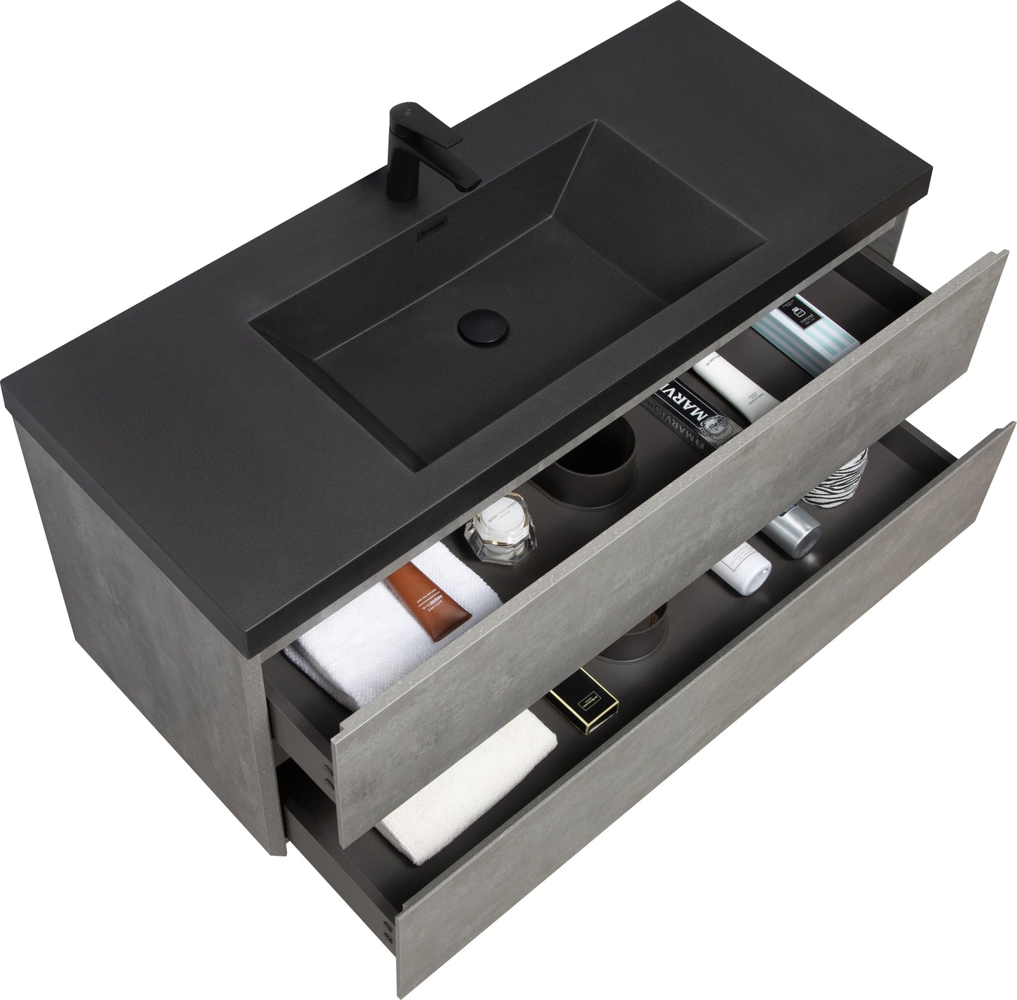 48 Inch Floating Bathroom Vanity With Sink Black Quartz Top