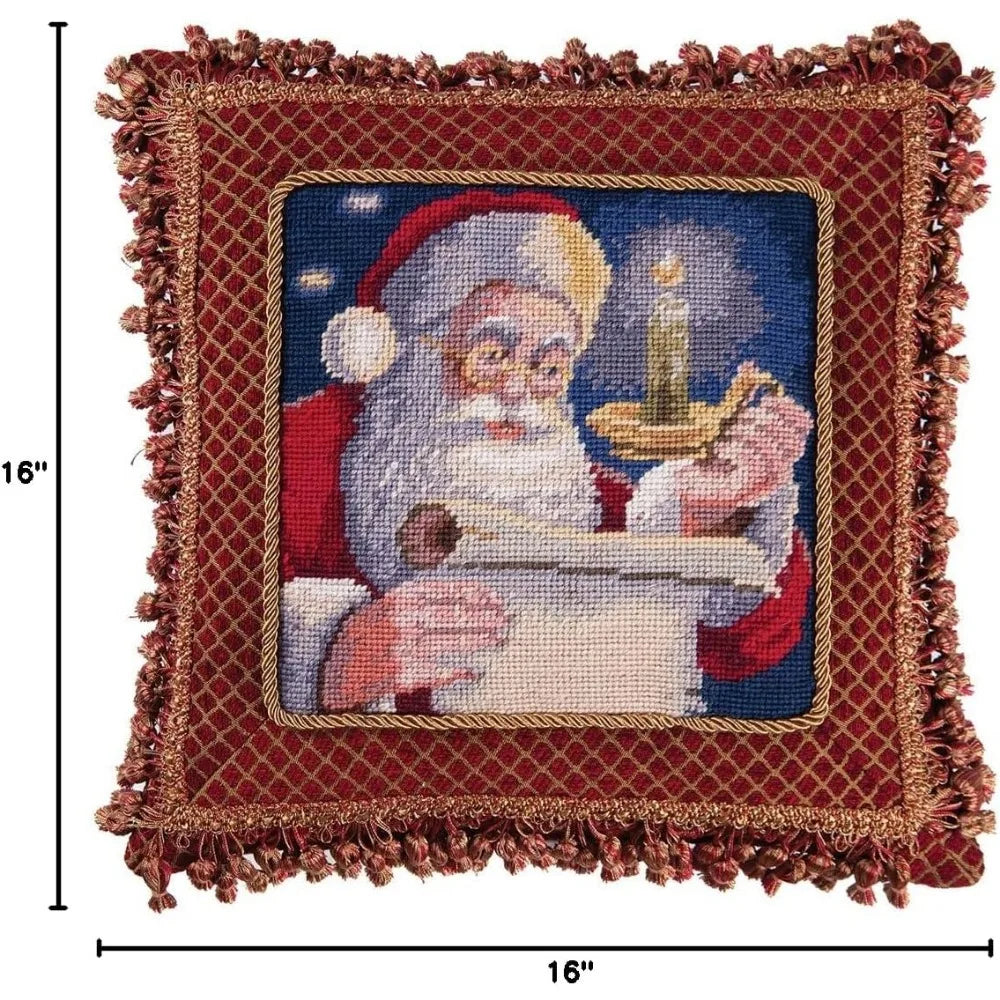 C and F Home Santa's List Needlepoint Christmas Pillow 16 Inch x 16 Inch Blue