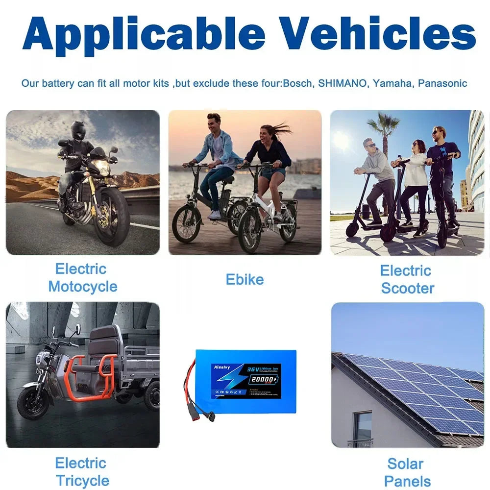 Aleaivy 36V 48V Electric Bike Battery Pack 10 16 20Ah LiIon