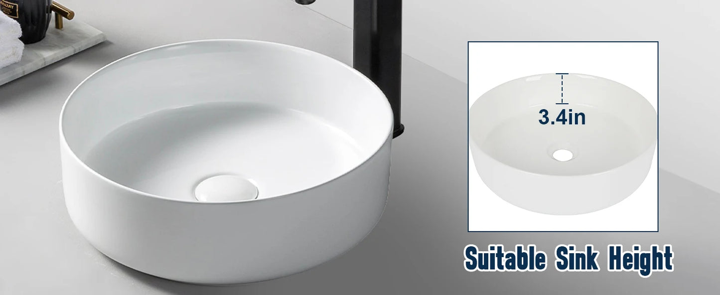 14 Inch White Ceramic Round Countertop Sink Without Faucet