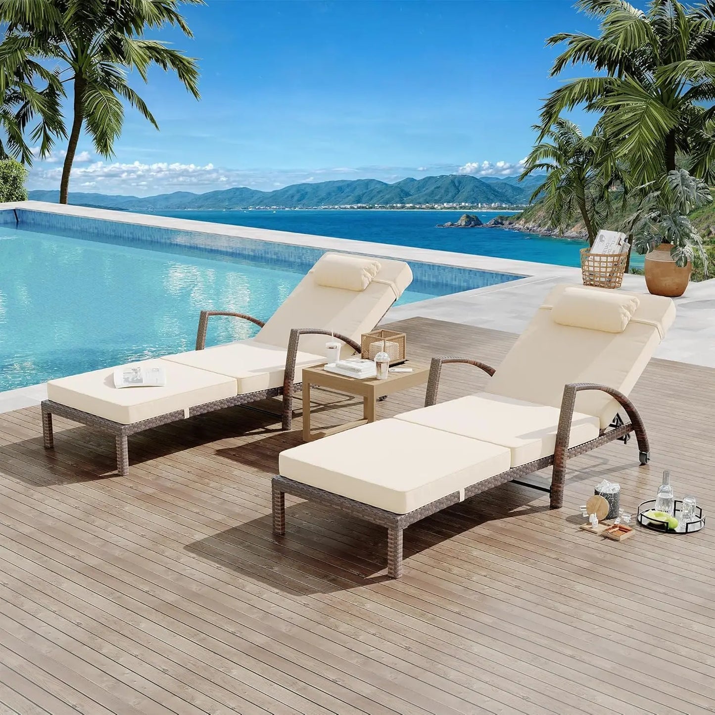 Outdoor Chaise Lounge Chairs Set Of 2 With Adjustable Backrest And Armrests