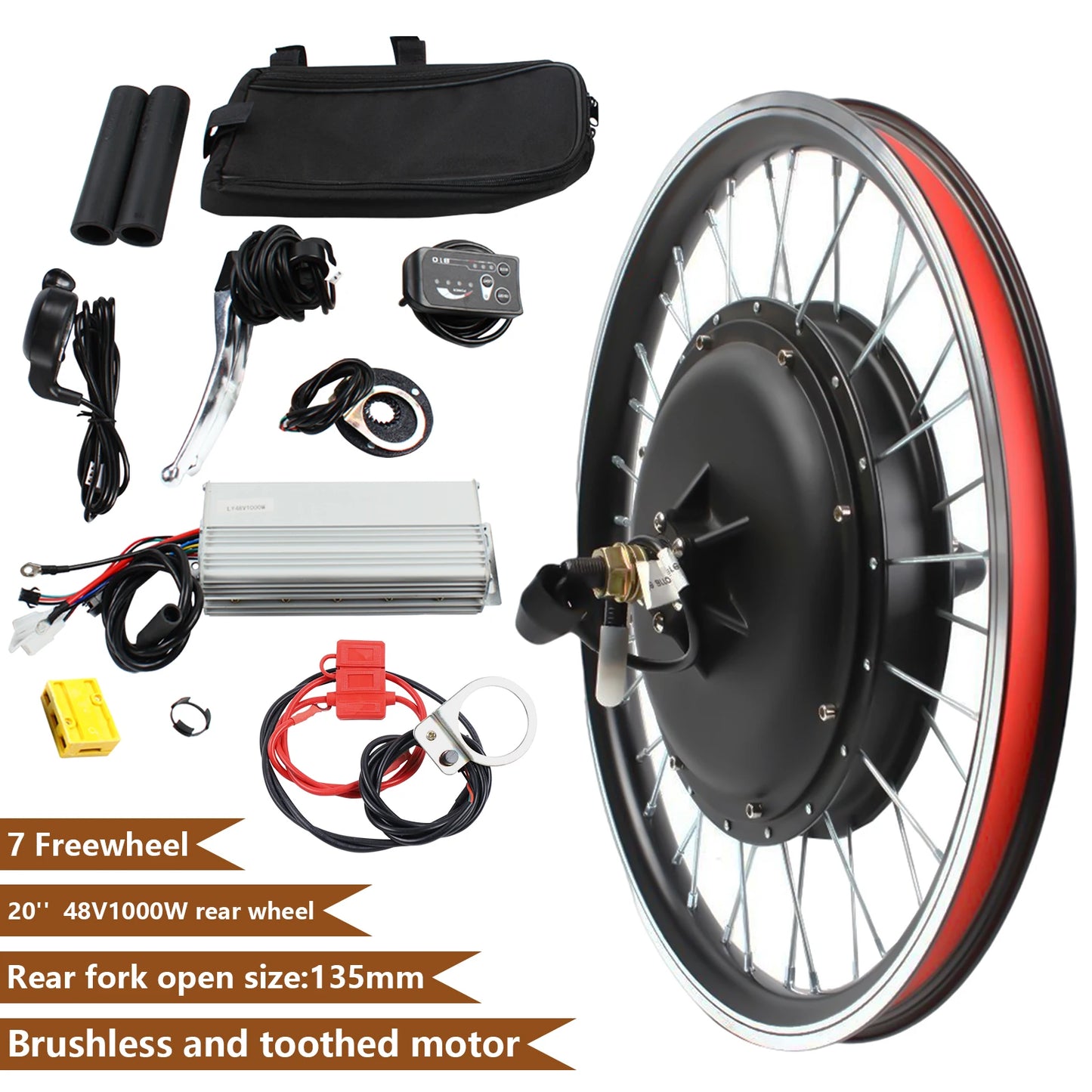 48V 1000W Ebike Conversion Kit Rear Wheel For Easy Install