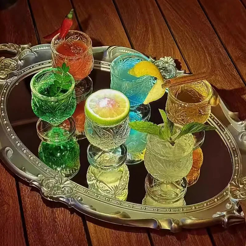 Six Pcs Set 45ml Retro Engraved Mini Glass Cups Sake Soju