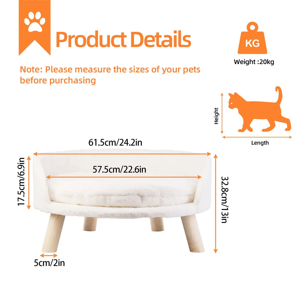 Ultra Soft Elevated Dog And Cat Sofa Bed With Removable Waterproof Cushion