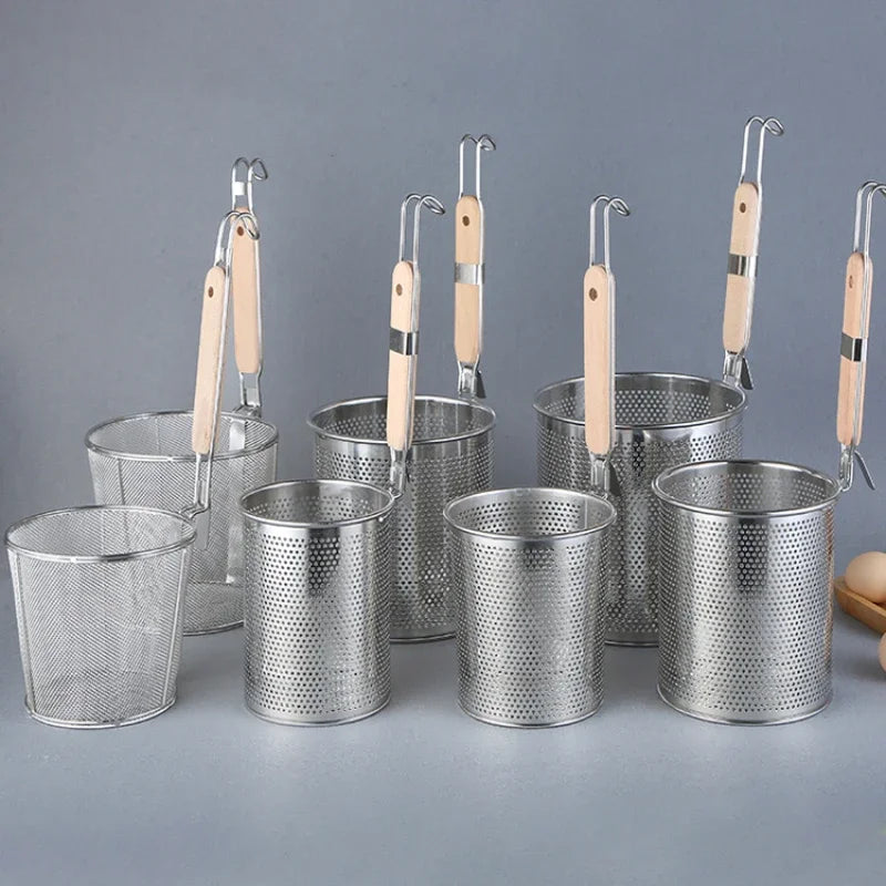 Stainless Steel Colander With Wooden Handle Mesh Strainer