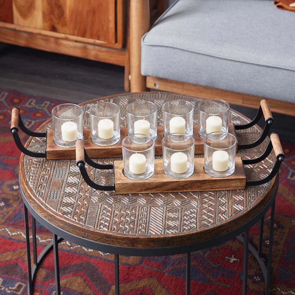 Eight Holder Wooden Tealight Candelabra Centerpieces Set Two