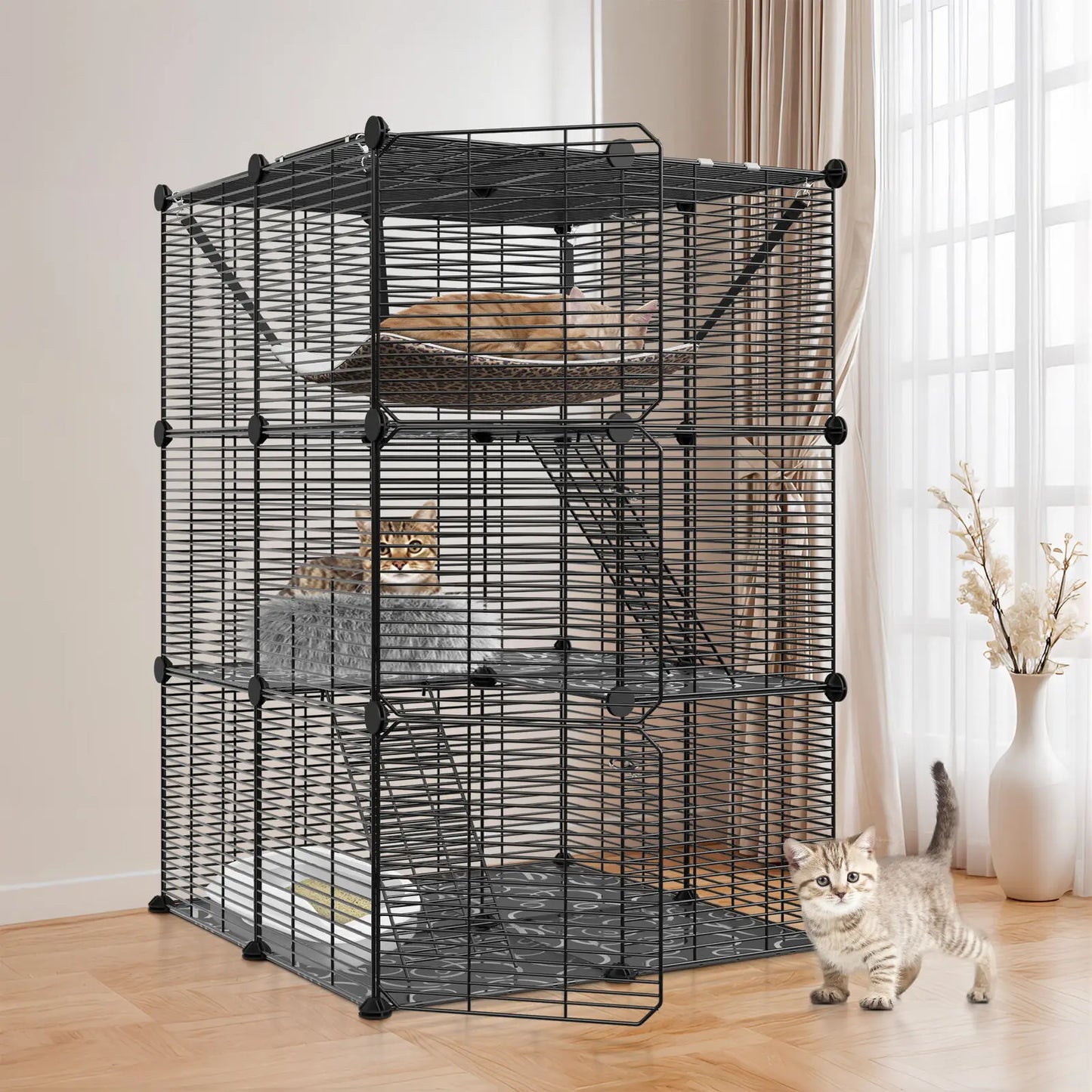 3 Tier Metal Wire Cat Cage With Hammock For 1 To 2 Cats