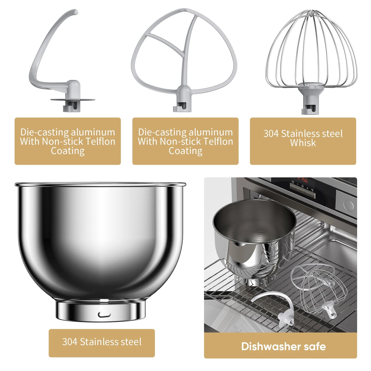 BioloMix Kitchen Food Stand Mixer 1200W 11 Speeds DC Motor Digital OLED Screen Electric Food Mixer with Dough Hook and Whisk