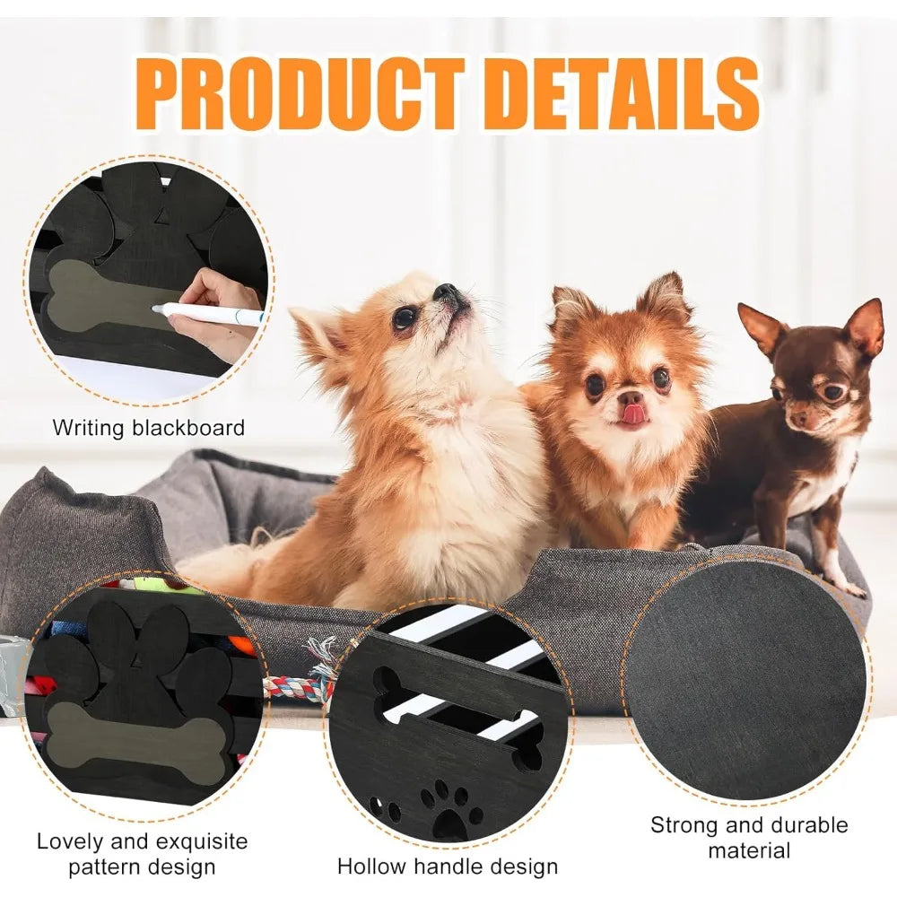 Large Dog Toy Basket With Handles And Paw Pattern Label Slot