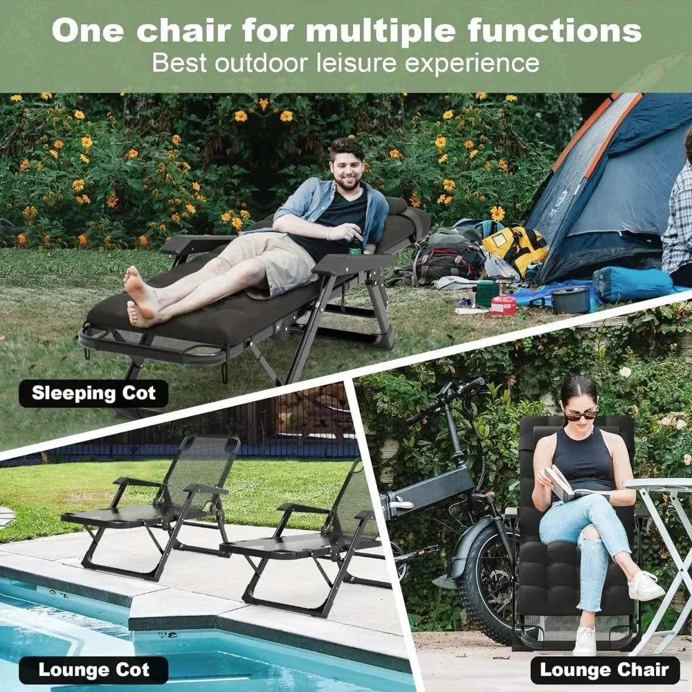 3 In 1 Oversized Folding Camping Cot 29 Inch Adjustable XL Patio Chaise Lounge Chair Sleeping Cots for Adults