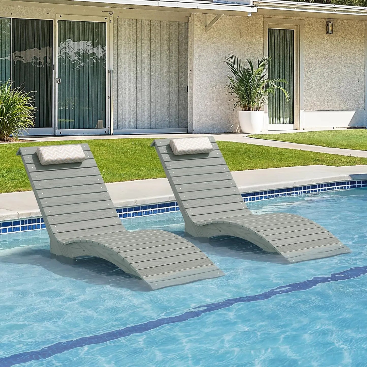Set Of 2 Outdoor Pool Lounge Chairs Long Tanning Sunbeds