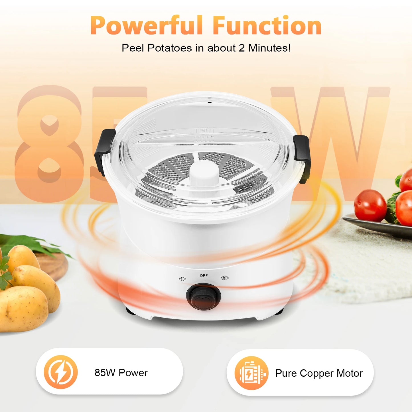 85W Electric Potato Peeler One Button Automatic Spinner