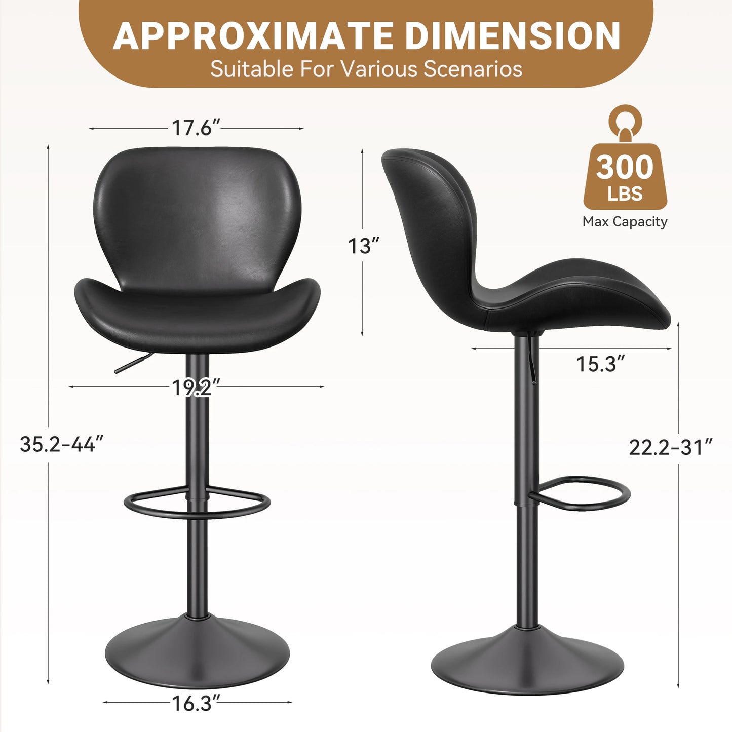 2 Pcs Swivel Bar Stools PU Leather Upholstered With Back