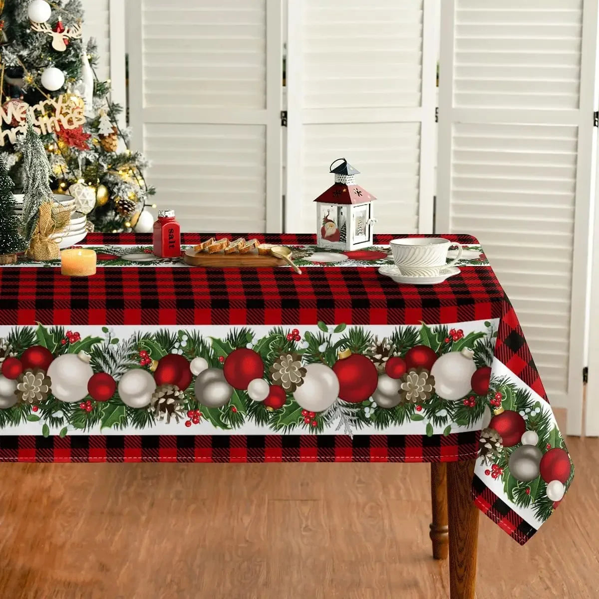 Buffalo Plaid Christmas Rectangular Tablecloth Red Reusable