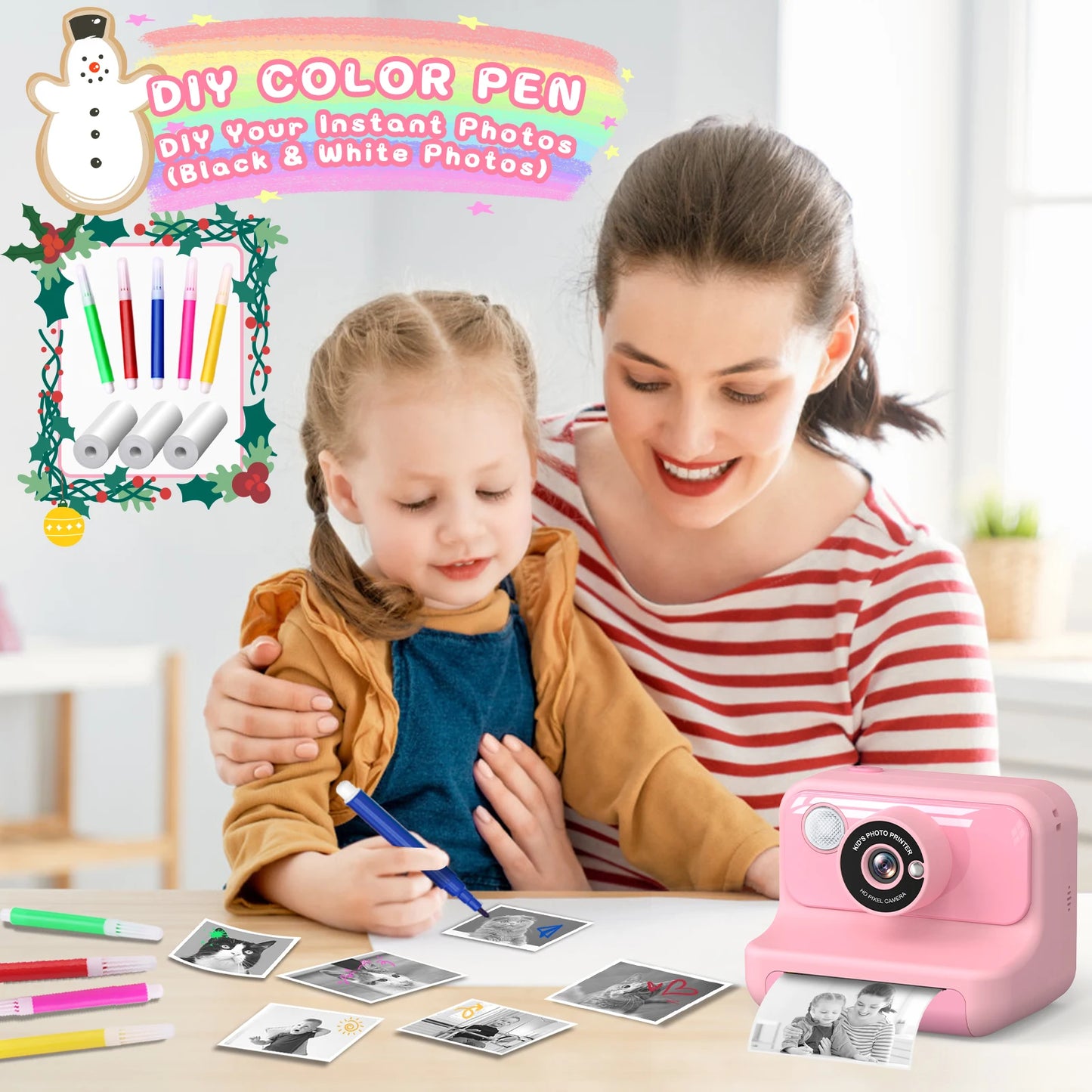 Kids Camera Instant Print 1080P HD Thermal Printing Mini Digital Camera Toy for Toddlers