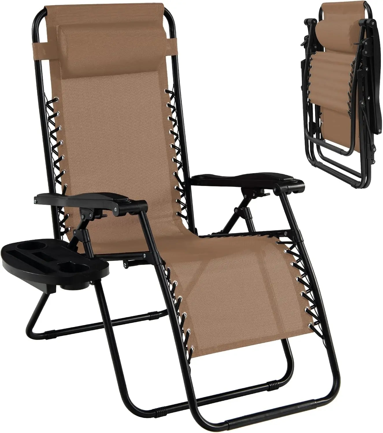 Zero Gravity Lounge Chairs 160 Degree Adjustable Folding Recliner with Pillow and Cup Holder 350 Pounds Comfy Outdoor Lounge Chairs
