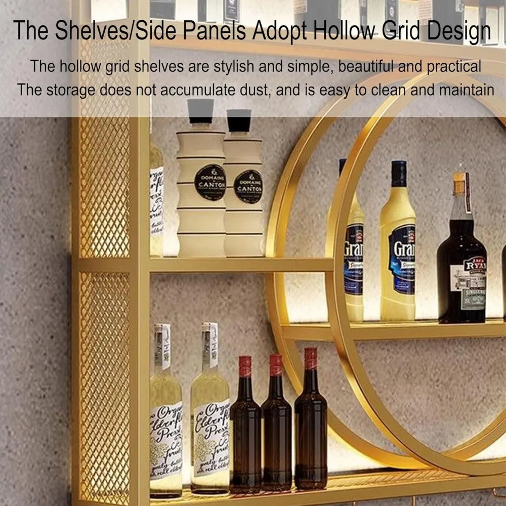 Metal Wine Rack Wall Mounted Bar Shelves With Glass Holder