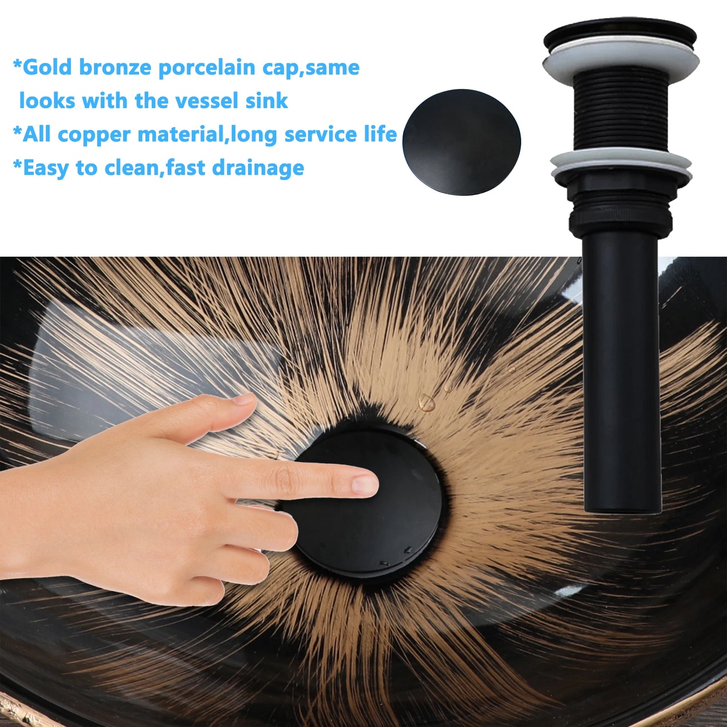 ZAPPO Marbling Rectangle Vessel Sink With Faucet Drain