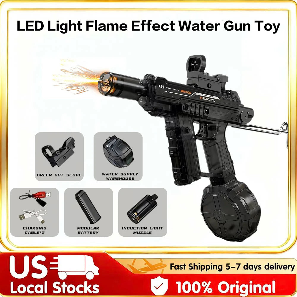Rechargeable Electric Water Gun With LED Flame Burst High Capacity Long Range