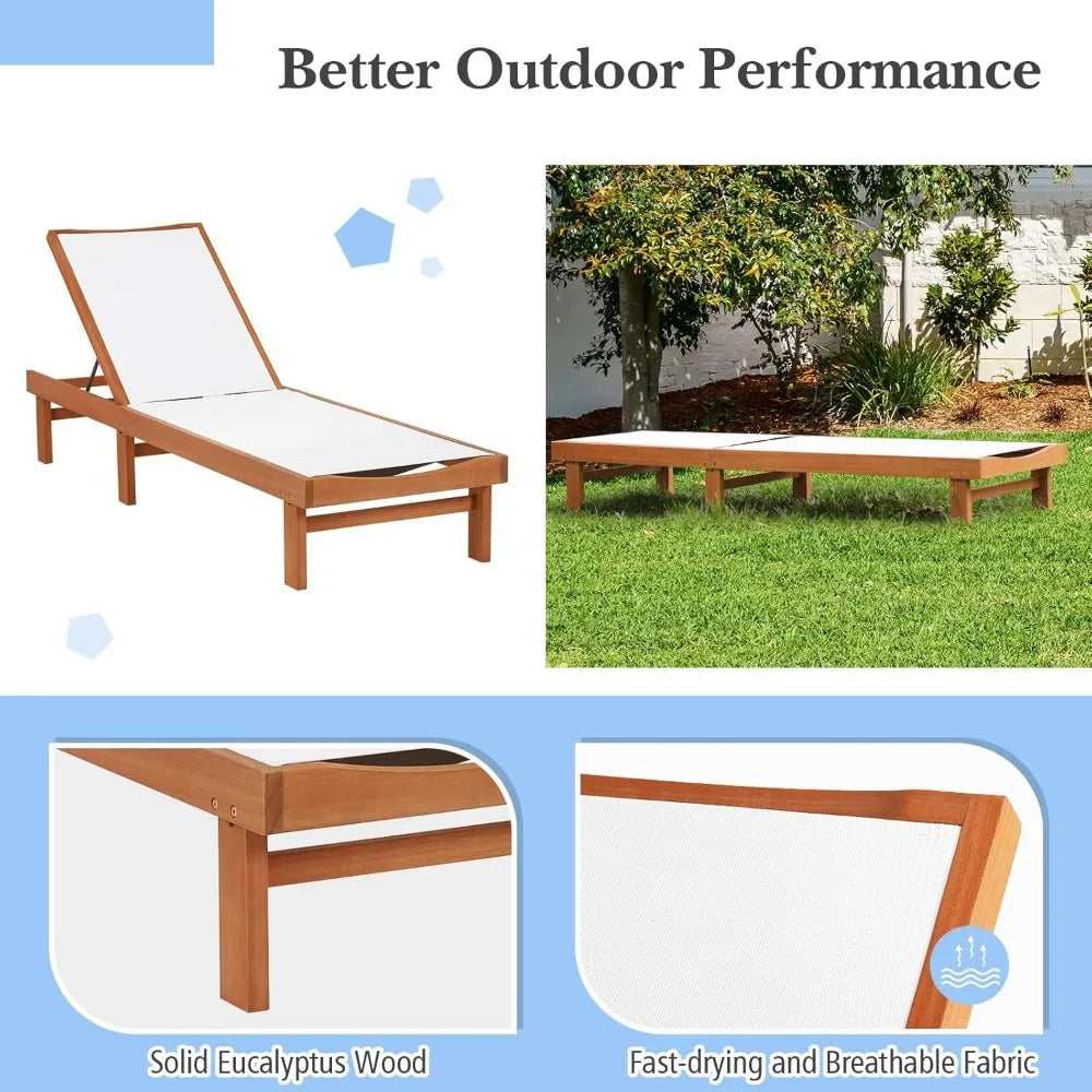 Outdoor Wooden Lounge Chair 5 Position Patio Recliner Chaise Lounge Tanning Chair for Backyard Poolside