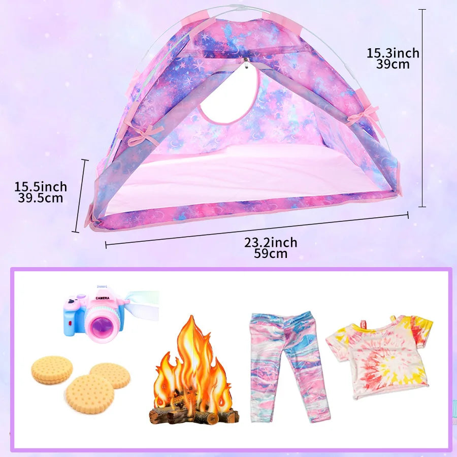 Cute 18 Inch Doll Clothes Set Tent Camping Blanket Campfire