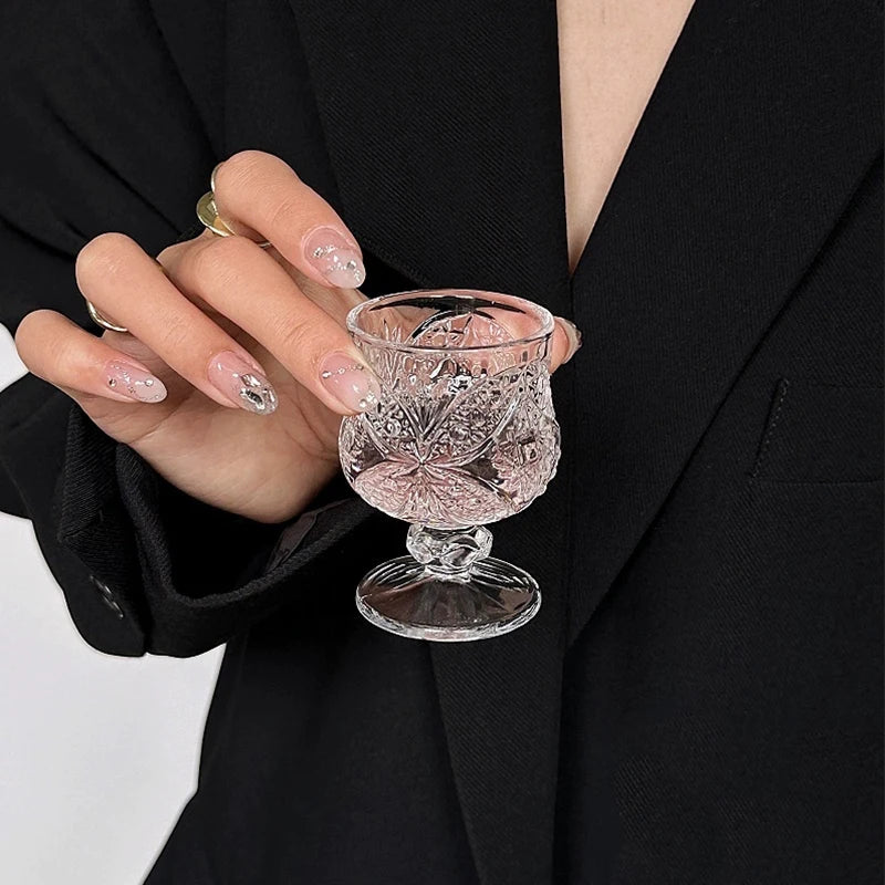 Six Pcs Set 45ml Retro Engraved Mini Glass Cups Sake Soju
