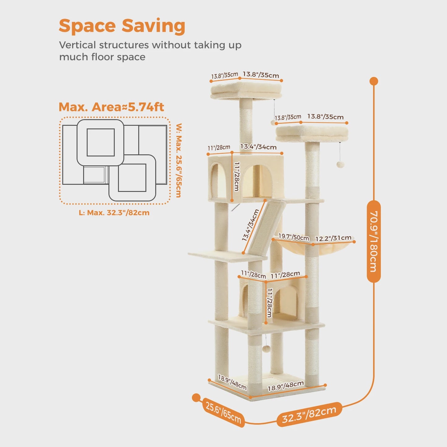 Large Cat Tree Tall Cat Tower for Indoor Cats Multi Level Plush Condo with Scratching Posts Boards Perches Caves