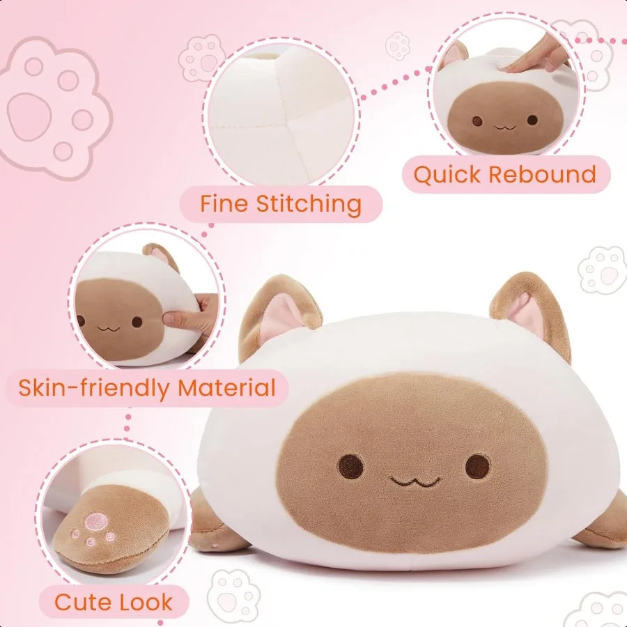 Miniso 19.6 Inch Siamese Cat Plush Toy Stuffed Animal Kawaii Cute Kitten Plush Ultra Soft Rebound Pillow for Boys and Girls