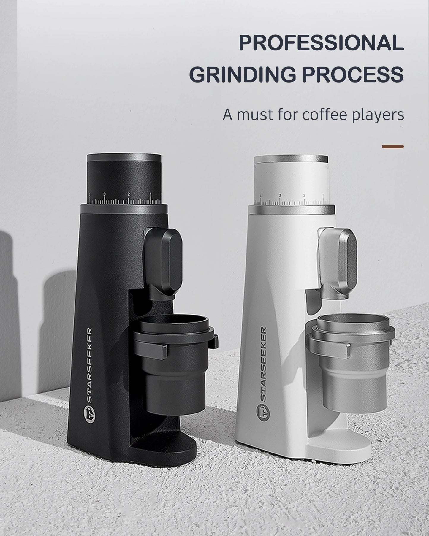 STARSEEKER EDGE Stainless Steel Burr Coffee Grinder 48MM Espresso Stepless Fineness Adjustment Electric Coffee Grinders Black